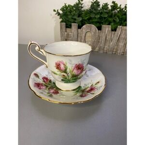 Hammersley Bone China Teacup and Saucer Grandmother's Rose Pink Roses Gold Trim